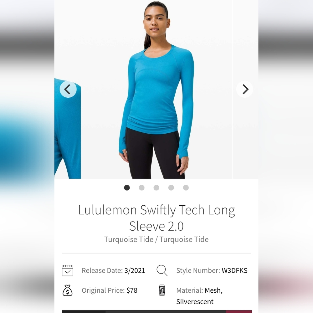 Lululemon Swiftly Long Sleeve Turquoise Size 8
